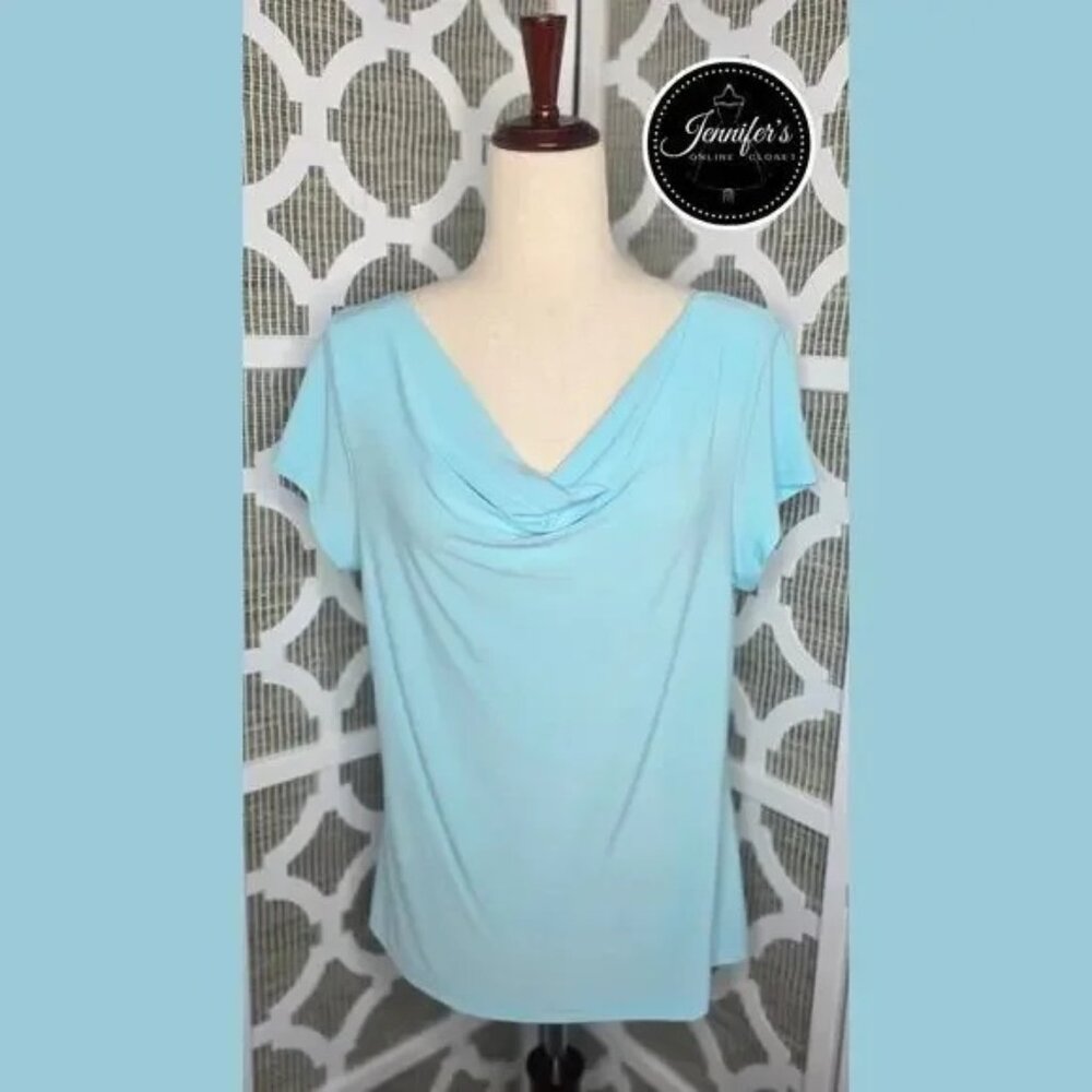 Notations Aqua Cowl Neck Cap Sleeve Blouse M